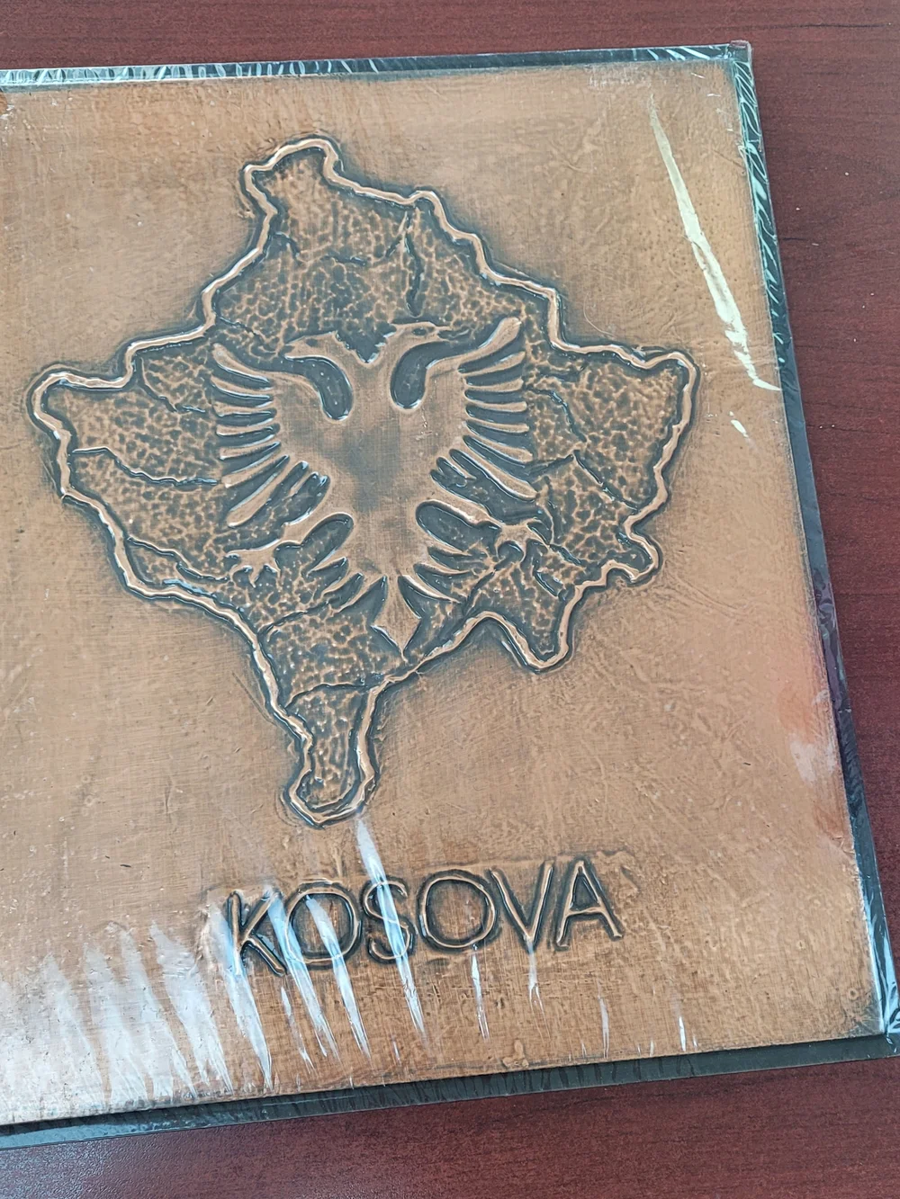 Kosova Map Embossed Metal Tin Plaque - Copper